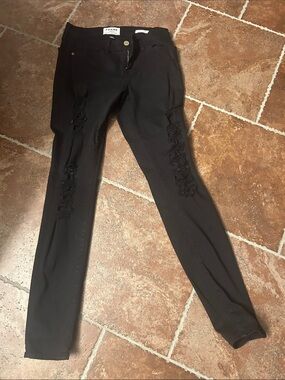 Frame Denim Black Distressed Skinny Jeans
